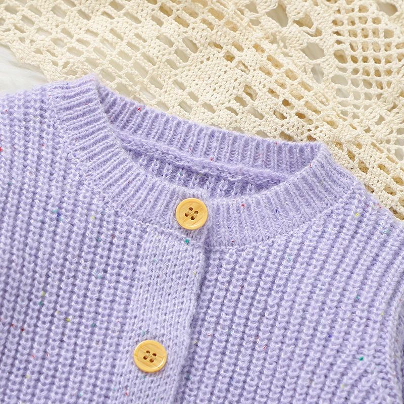 Newborn Rompers Clothes Autumn Winter Solid Purple Long Sleeve Knitting Infant Kids Girls Jumpsuits Toddler Outwear Outfit 0-18m