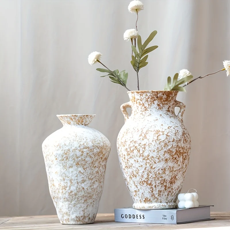 Ceramic Decorative Floral Vase | Pottery Country Cottage Vase | Home Decor White Vase | Suitable for Table Living Room, Bathroom
