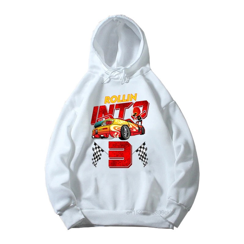 Kids Cartoon Racing Car And 3-13th Red Flashing Numbers Print Hoodie Boys Birthday Party Cool Sweatshirt Children Casual Clothes