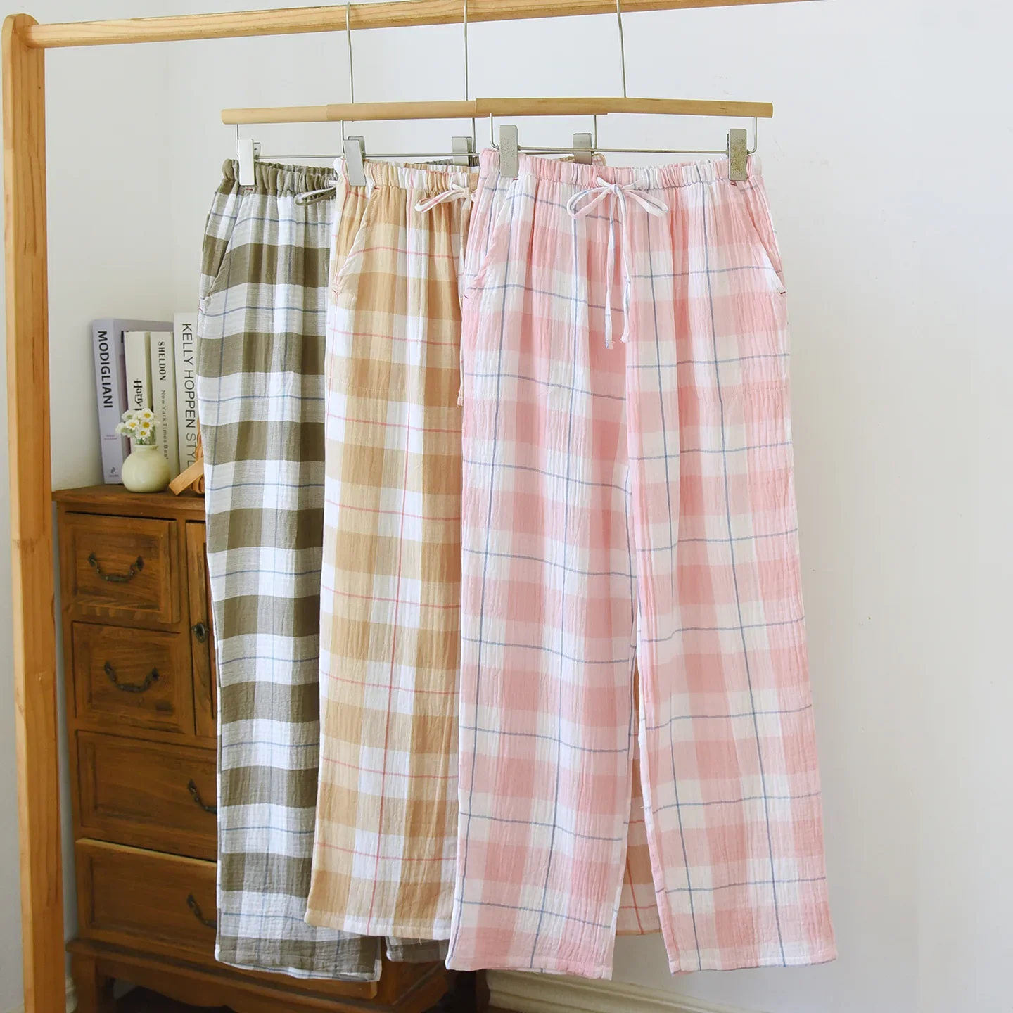 

Couples Cotton Men's and Women's Homewear Straight-Leg Pants Casual Comfortable and Breathable Sleepwear Trousers