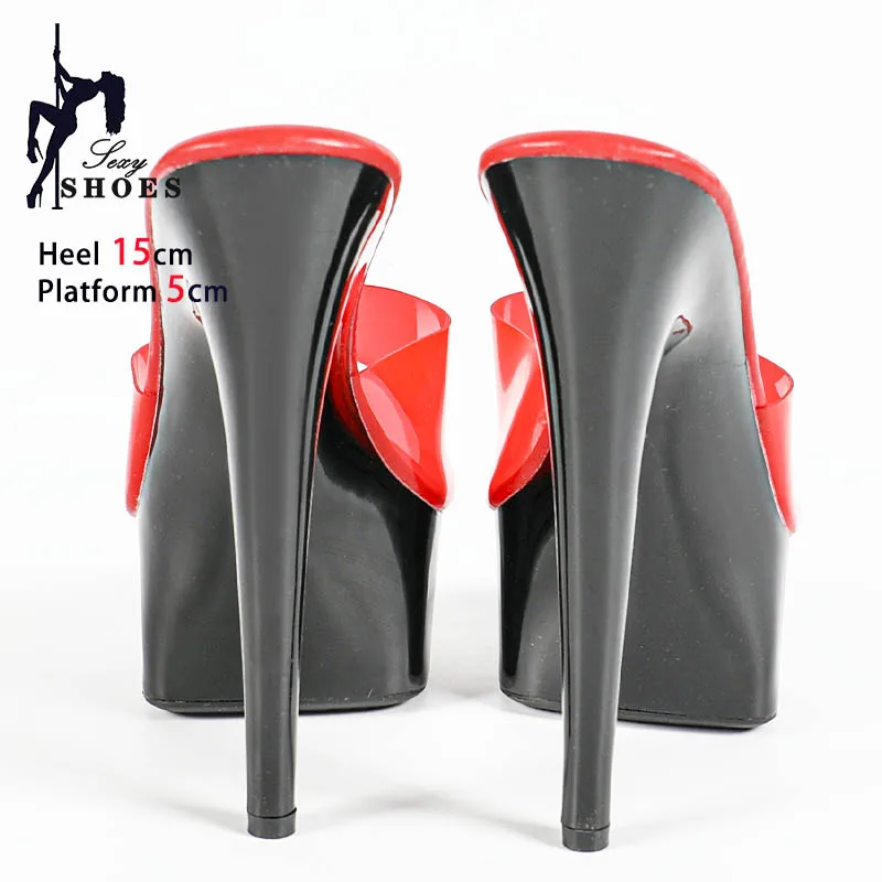 15cm Black Red Match Women\'s Slippers Luxury 2024 Summer New Women\'s Shoes Fashion Open Toe Stiletto High Heel Platform Sandals