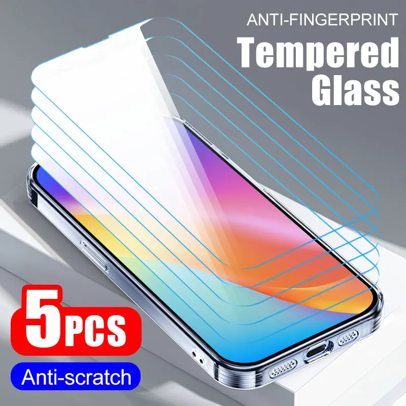 5pcs Tempered Glass Smartphone Film For iPhone 16 Pro Max 15 Phone Screen Protector Protective Film 14 Plus 13 Pro 12 11 XS XR