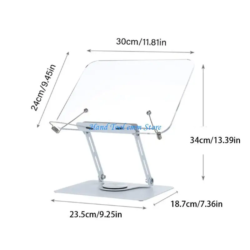H37F Ergonomic Adjustable Book Stand Spring Clip Holder for Reading Cooking Office 360 Rotating Base Foldable Portable Design