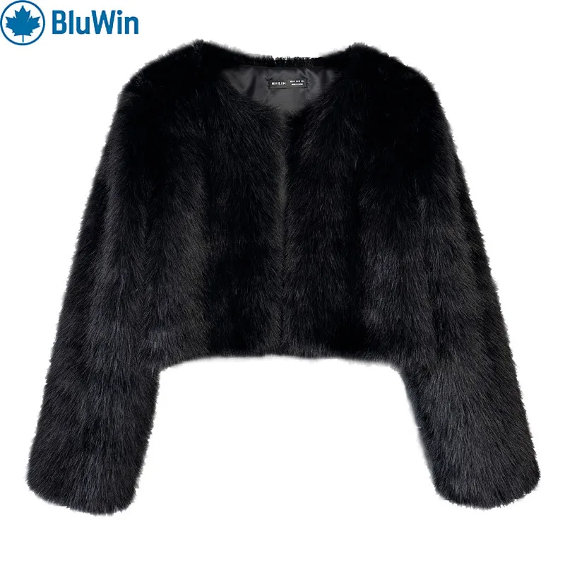 

BluWin 15 цветов корейская модная куртка из искусственного лисьего меха женская зима 2025 шикарное укороченное пушистое пальто короткая верхняя одежда