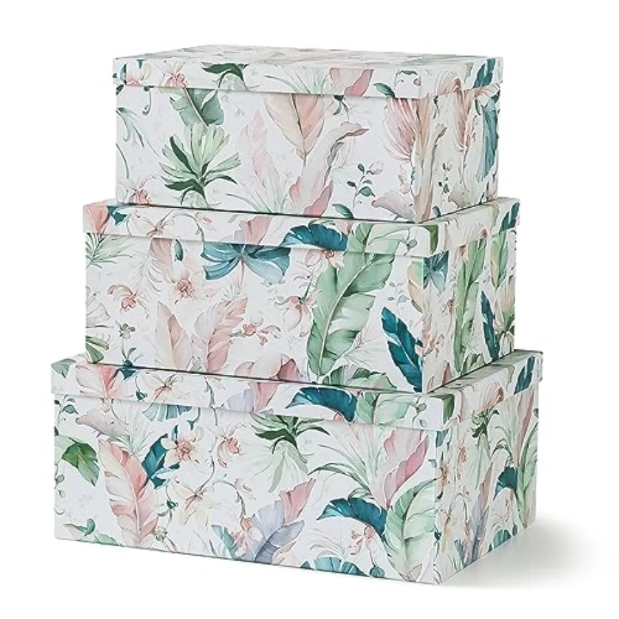 

Decorative Cardboard Storage Boxes with Lids for Home Decor and Organization Set of 3 Large Keepsake Boxes for Memories and Gif