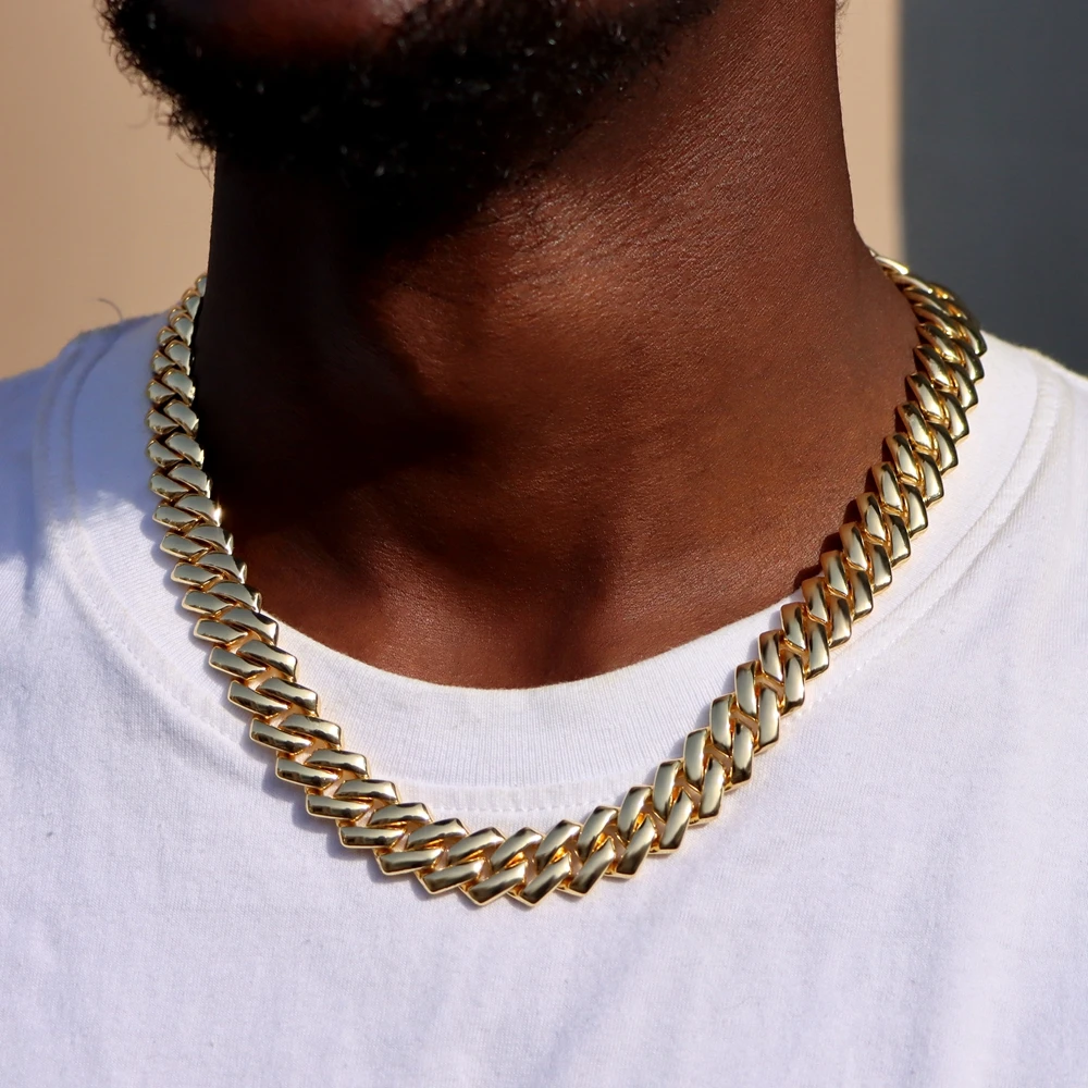 Hip Hop Gold Plated Cuban Chain Necklace Men Women 14MM Chunky Rhombus Rapper Necklace Hiphop Jewelry Wholesale
