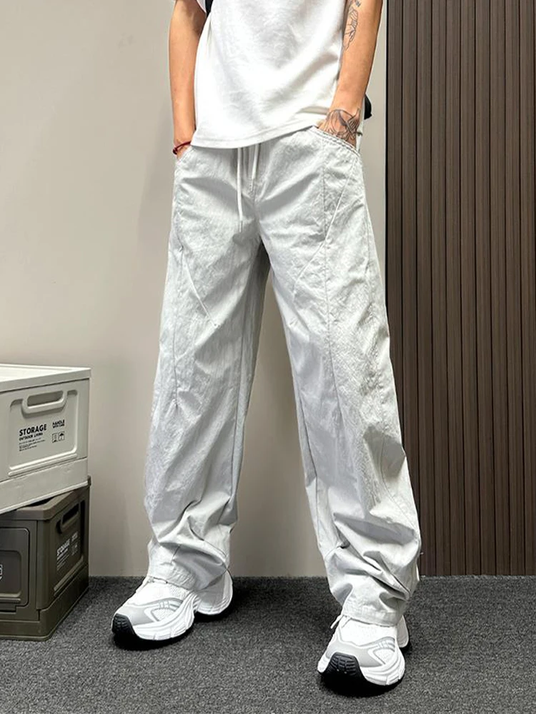 New 2026 Men's Casual Pants Loose Straight Leg Thin Splicing Summer Fashionable Long Trousers Comfortable Breathable Daily Wear