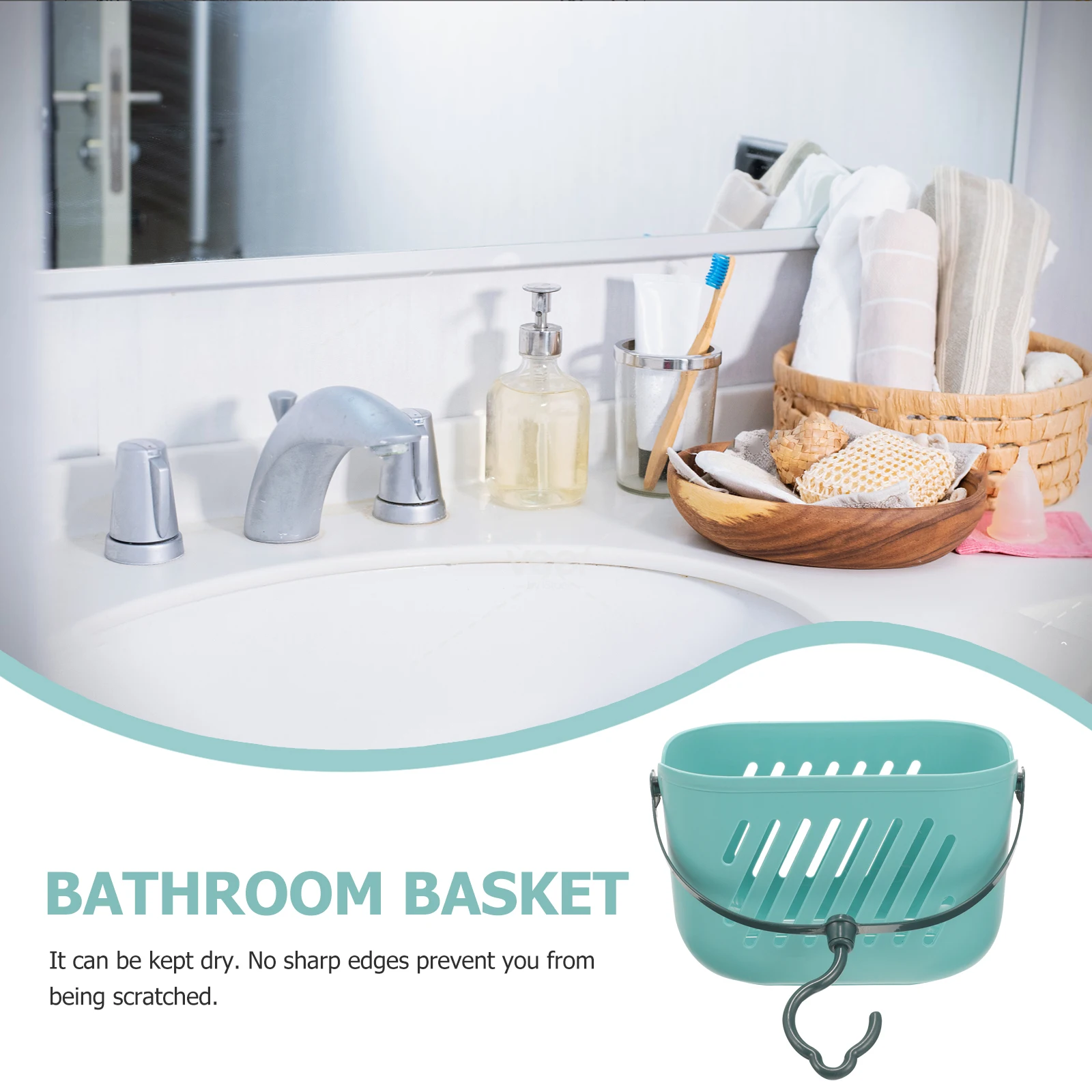 

Bathroom Hanging Basket Blue Plastic Shower Storage for Cleaning Supplies Bathing Organizing Wall Mount Space Saver