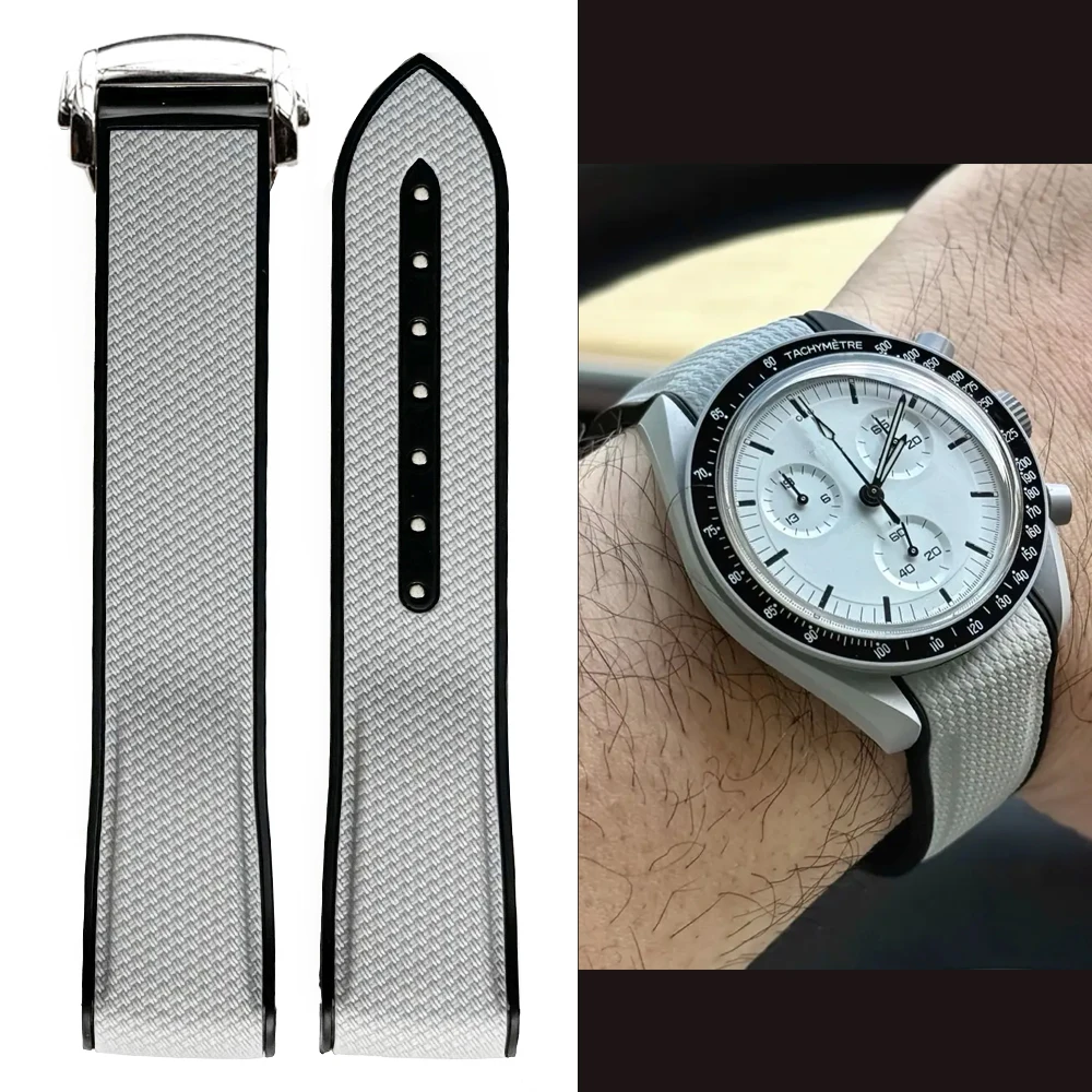 Silikonarmband für Omega x Swatch MoonSwatch 20 mm gebogenes Ende, Sport, wasserdicht, für Herren und Damen, Gummi-Ersatz-Uhrenarmband-Zubehör