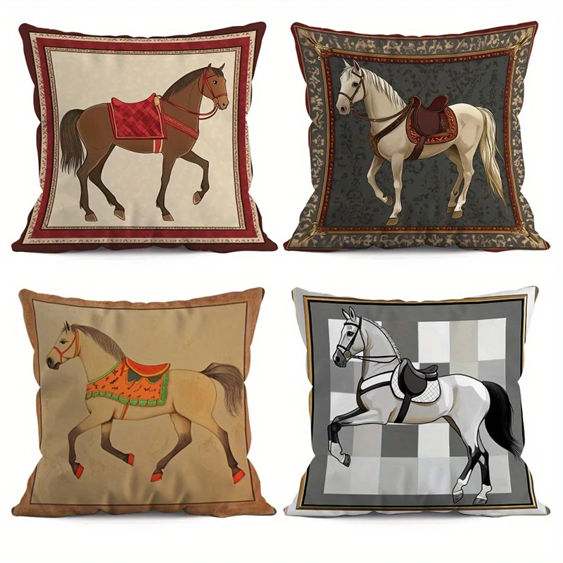 Stylish Horse-Patterned Double-sided Printed pillow cover Short plush Suitable living rooms bedrooms sofas throw cushion cover