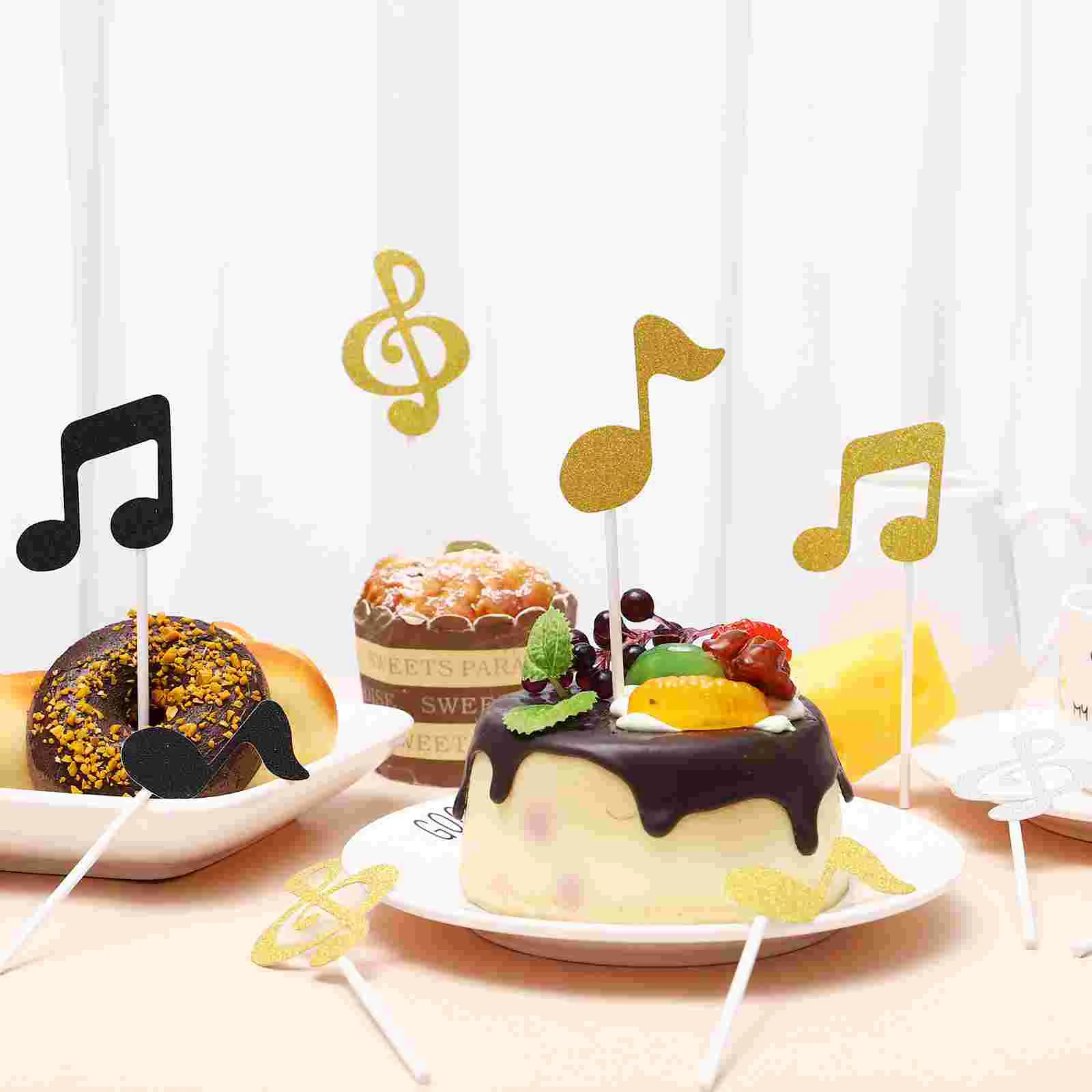 18 Uds. De notas musicales para tarta, adornos para magdalenas, decoraciones para fiesta de cumpleaños, adornos de papel para tarta, notas musicales, decoraciones para fiesta