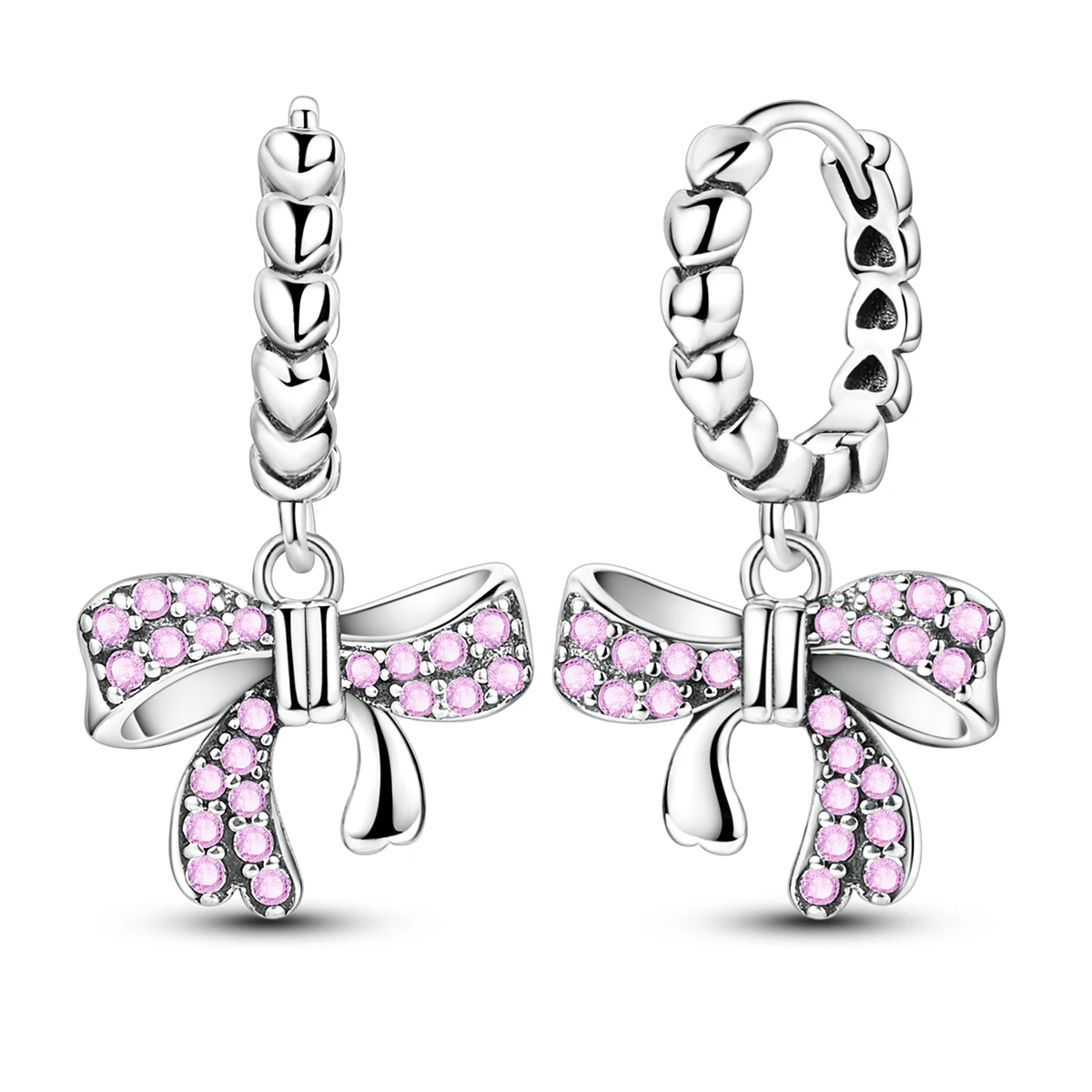 

925 Silver Drop Earring Pink Bow For Women Hoop Earring Anniversary Wedding Jewelry Gifts