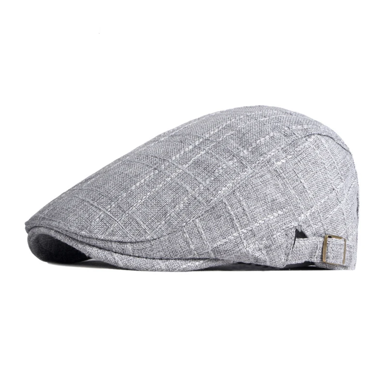 Vintage Beret Hat For Men Cabbie Visor Women Herringbone Peaked Cap Breathable Plaid Flat Cap Summer Duckbill Hat Adjustable