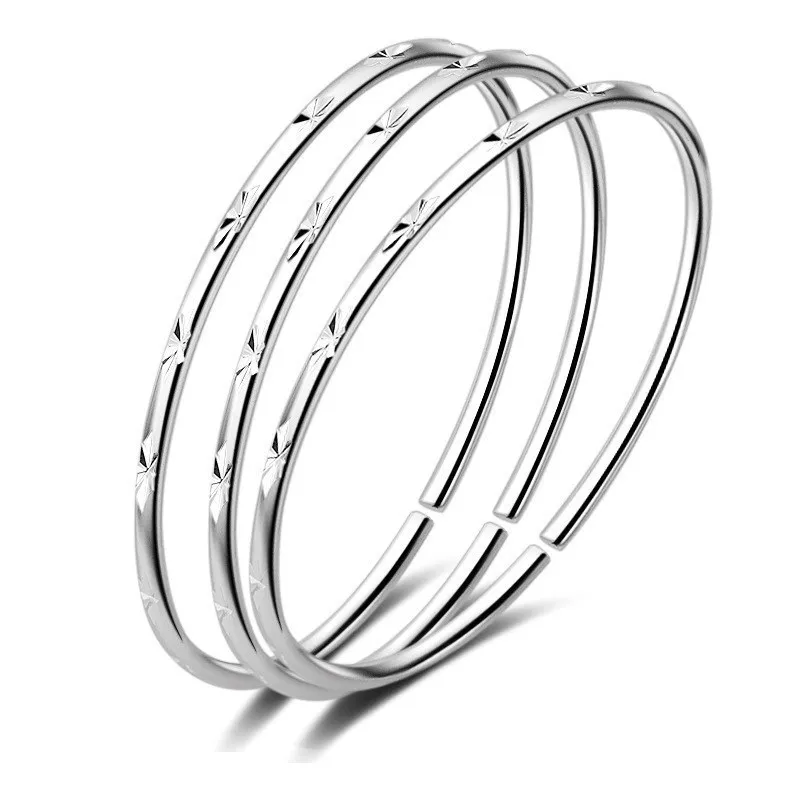 

S999 Women Open Adjustable C-Shaped European And American Style Bracelet Starry Carved Silver Jewelry