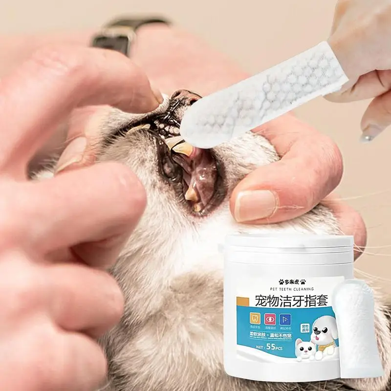 Dog Teeth Cleaning Wipes 55pcs Pet Oral Cleaning Pads Pet Teeth Cleaning Finger Wipes Freshen Breath Pet Ear Teeth Cleaning