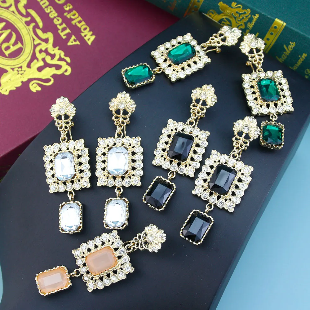 Neovisson Morocco Aristocratic Women Gold Color Earring Jewelry  Crystal Arabic Drop Earring Elegent Bride Wedding Jewelry