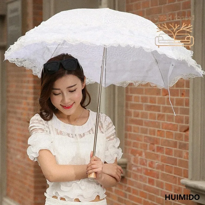 Double Layer Lace Umbrella UV Sun Protection Parasol Umbrella White Wedding Umbrellas Mini Folding Princess Umbrellas for Girls