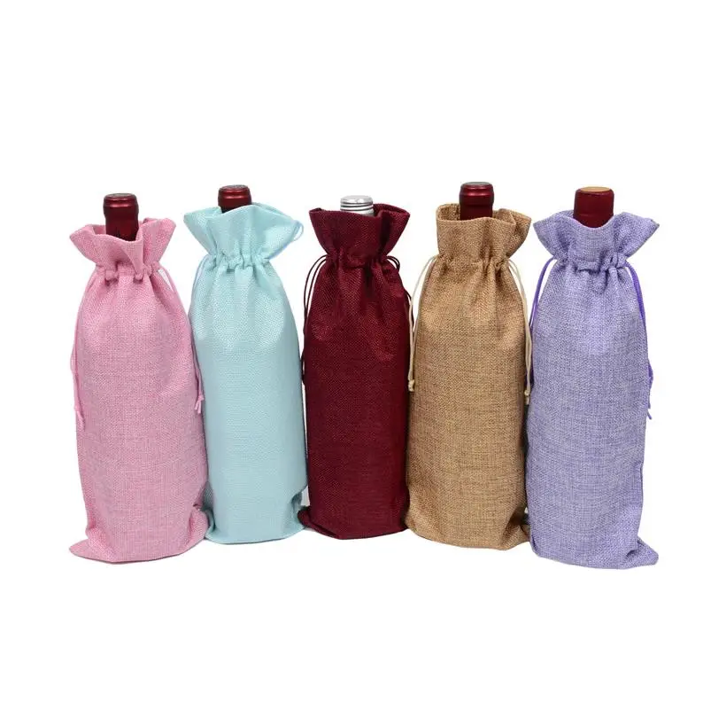 1000pcs Natural Jute Burlap Drawstring Wine Bags Wedding Party Gift packaging supplies Can customize Logo ni139