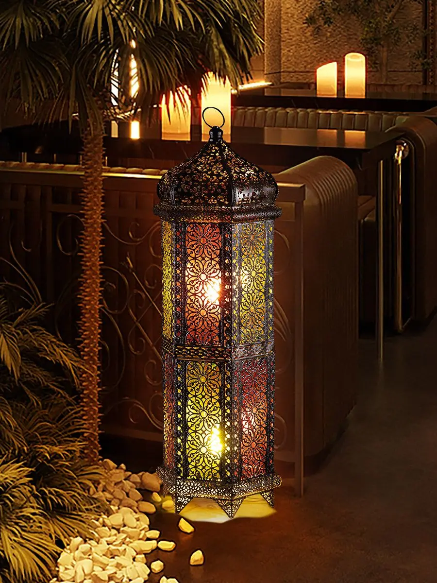 Retro wrought iron floor lamp double layer table lamp creative bedroom bedside lamp