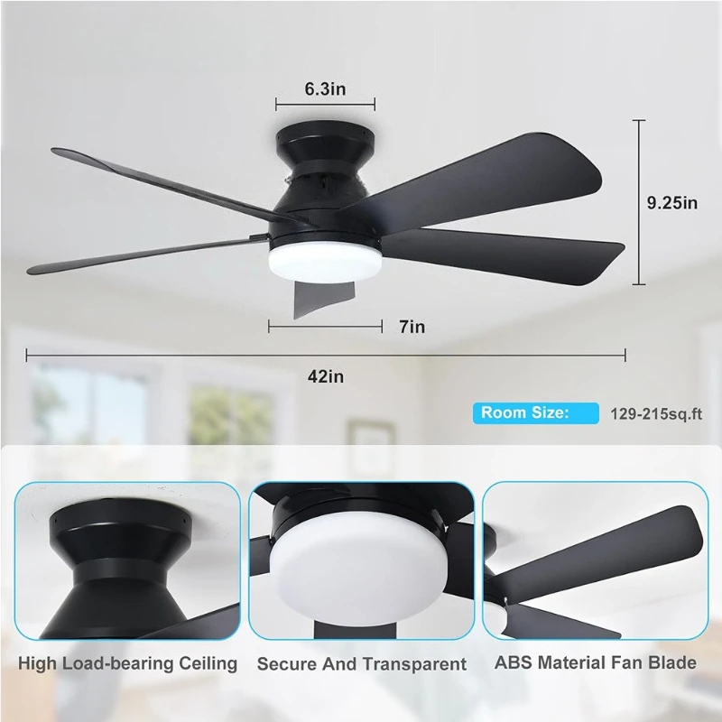 ABS Ceiling Fan Lamp LED 5 Leaf Home Ceiling Fan for Light Living Room Bedroom Dining Room