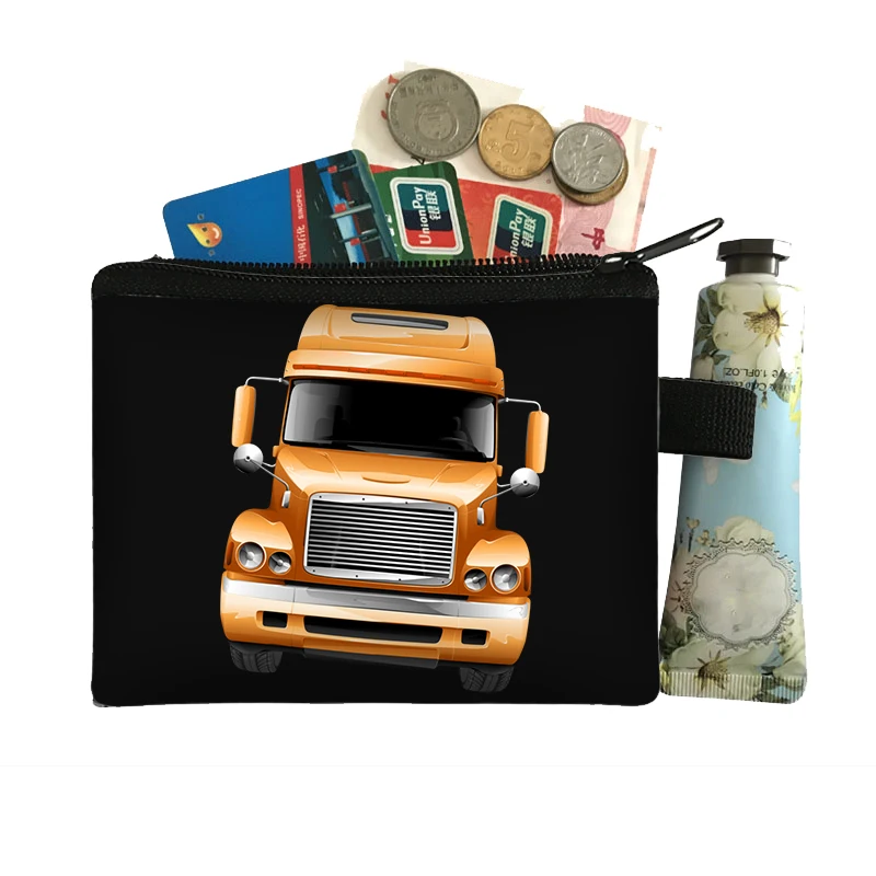 Cartoon Car Fire Engine Tractor Print Coin Purse Travel Bus Camper Wallets Earphone ID Credit Card Bag Money Coin Bags Gift Sac