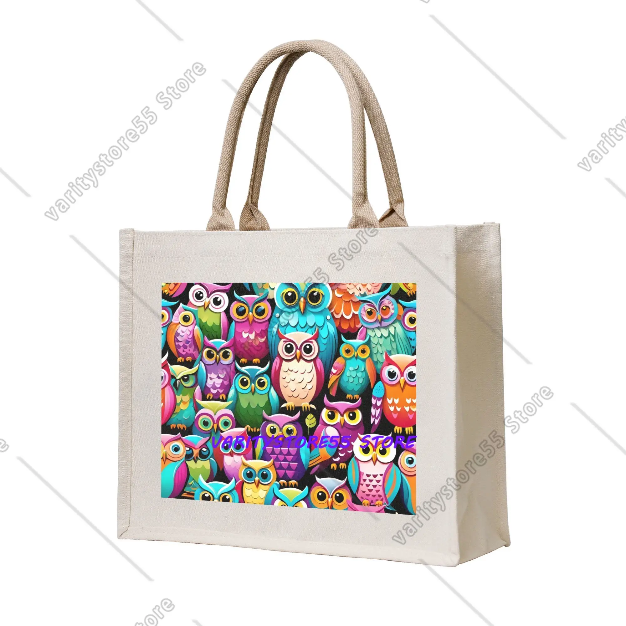 Funny Funny Colourful Creative Owl Printed  Shopping Tote Bags Portable  Grocery Shopper Shoulder Bag