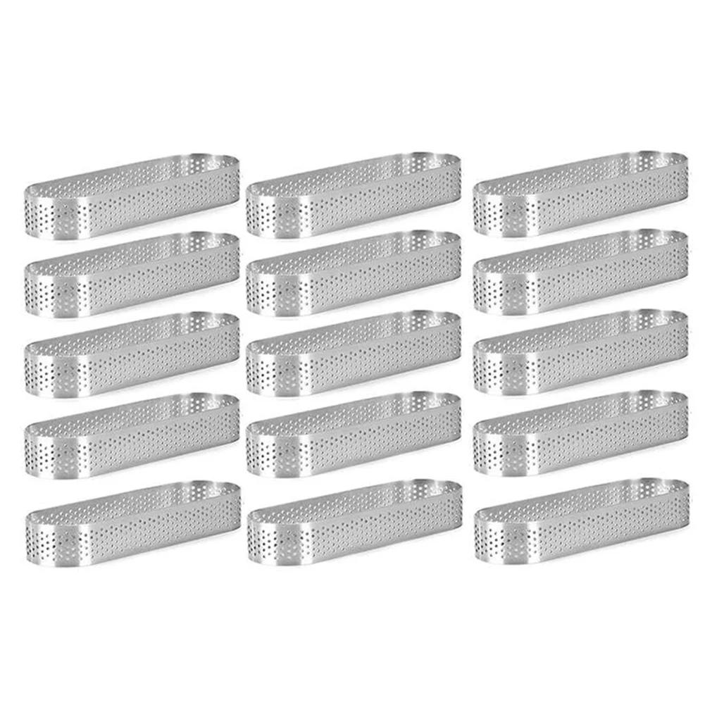 Moldes ovalados para tartaletas, moldes perforados para hornear, anillo de forma redonda de acero inoxidable para tartas, Mousse, pasteles, Quiche, 15 Uds.
