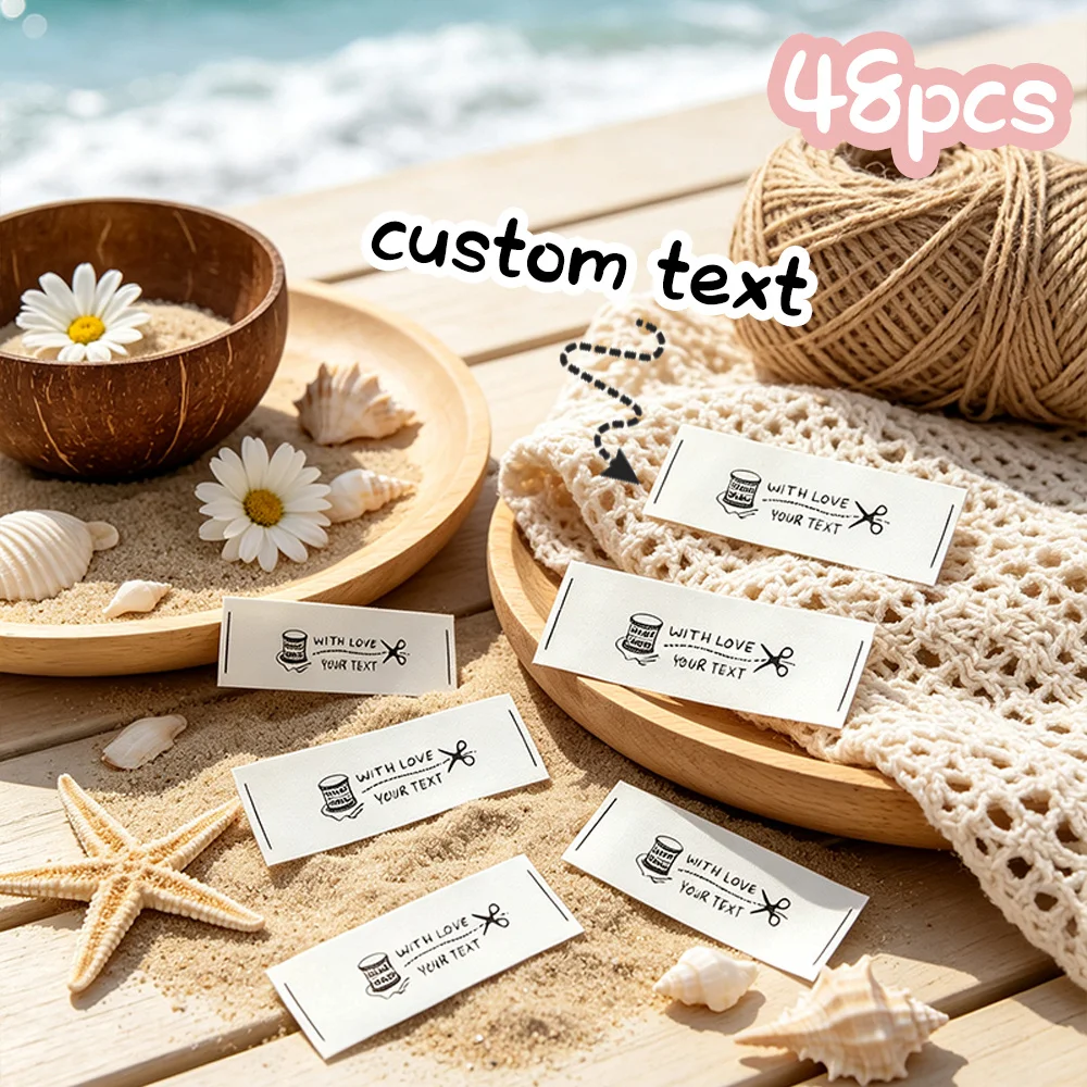 48 Customizable Satin Fabric Tags, Handmade Heart Tags, Suitable for Personalized Sewing Labels on Knitwear, Crochet, and Handicrafts