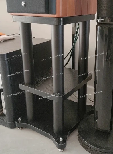 

DY-04 HiFi Shock Absorber Speaker Stands with Tray Back Panel, Metal & Solid Wood Base for Bookshelf Surround Speakers