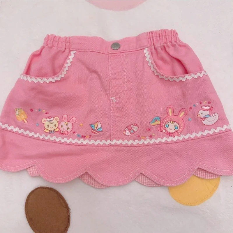 Pink Kawaii Japanese Style Lolita Mini Skirt Women Sweet Cute Cartoon Bunny Bear Embroidery Short Skirt Y2k Aesthetic Cake Skirt