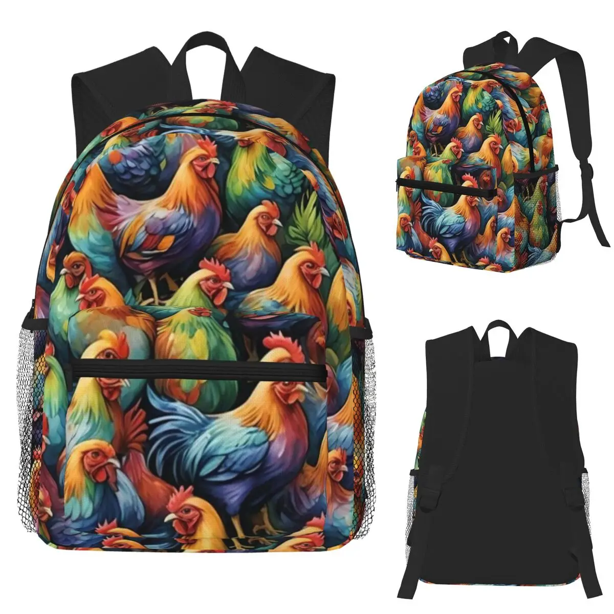 Colour Cute Chicken Student Backpack School Bag Hiking Travel Daypack for Boys Girls Bookbag Shoulder Bags