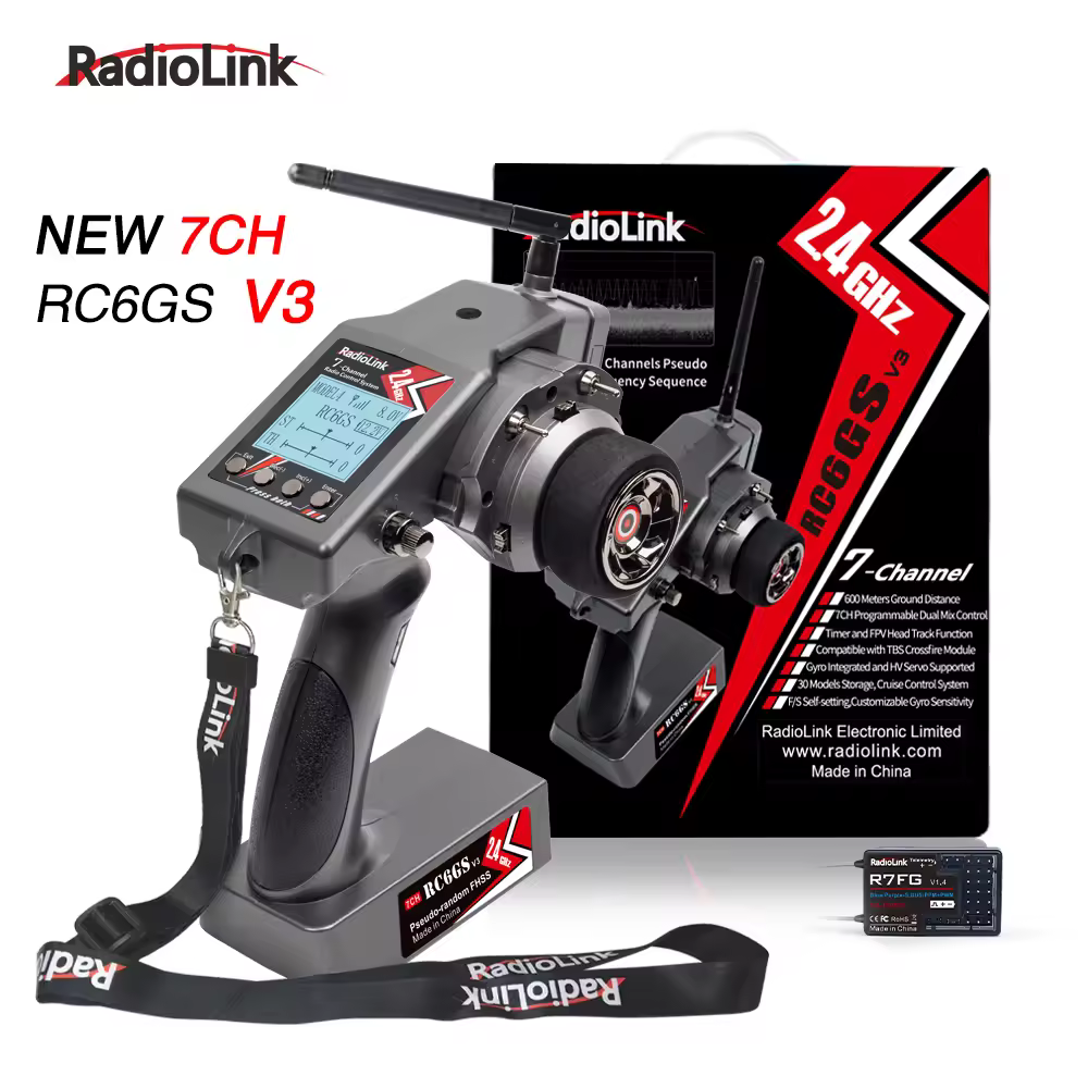 Radiolink RC6GS V3 2.4G transmetteur radio 7 canaux avec récepteur R7FG télémétrie gyroscopique télécommande incluse pour bateau de voiture RC