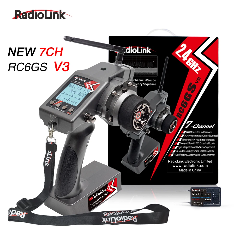 Radiolink RC6GS V3 2.4G 7-kanałowy nadajnik radiowy z odbiornikiem R7FG Telemetria żyroskopowa w zestawie Pilot zdalnego sterowania do łodzi samochodowej RC