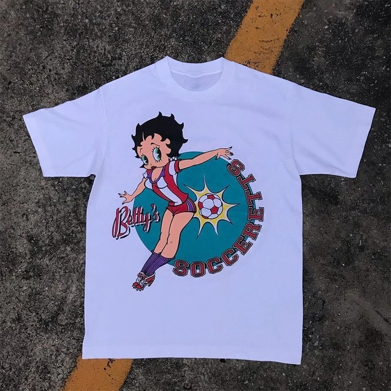 

Sweet Cool Fried Street Top Football Baby с короткими рукавами Miss Betty BettyBoop Мужская и женская одинаковые футболки с мультяшным принтом