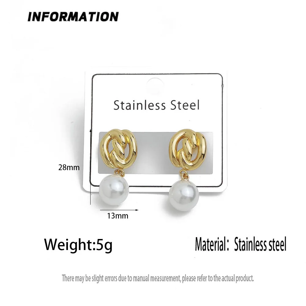 Creative heavy metal pearl shell stainless steel earrings, waterproof and rusty-free women's earrings, party jewelry