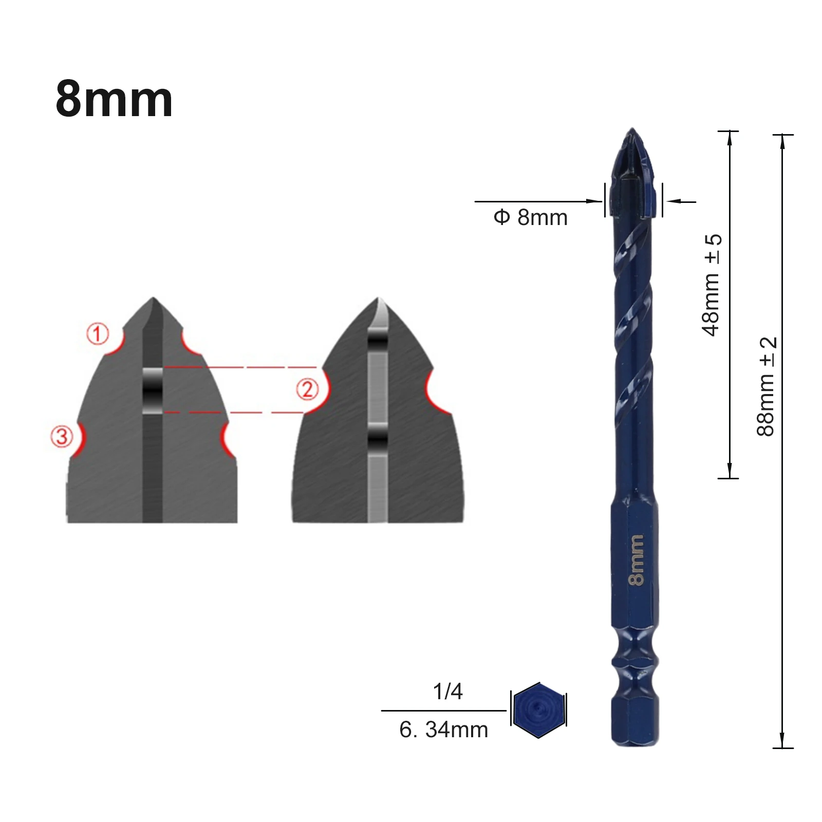 Brocas triangulares espiral excêntrica broca alta dureza 1/4 polegadas haste 6-14mm para telha de vidro perfuração broca