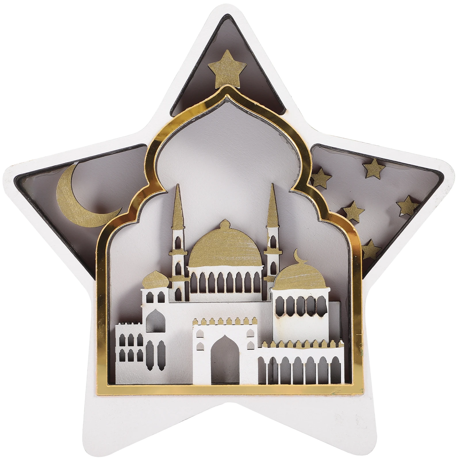 

Premium Wooden Eid Mubarak Decoration Hollow Design Table Centerpiece For Home Shop Ramadan Festival Golden Desktop Ornament