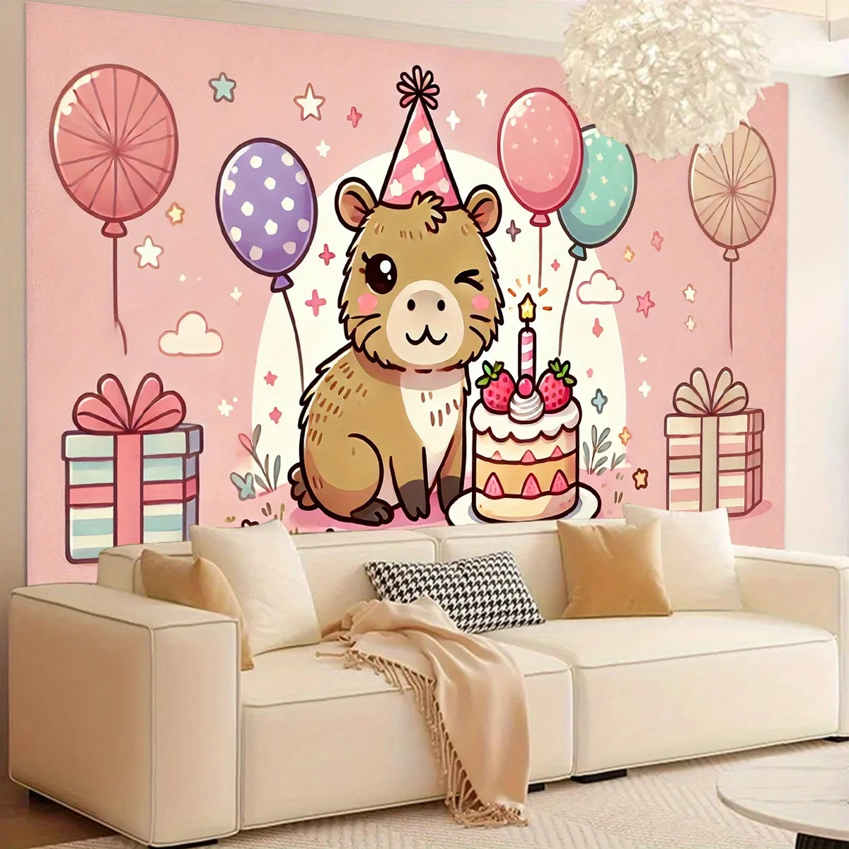 1 Kapibala-Geburtstagsfeier, süßer Party-Hintergrundstoff mit Capybara-Motiv, strapazierfähiges Polyester, Dekoration mit Tiermotiv, SS
