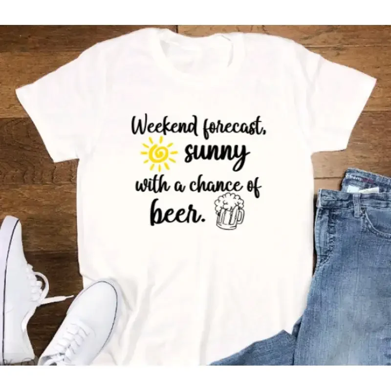 Weekend Forecast Sunny With A Chance Of Beer White T Shirt