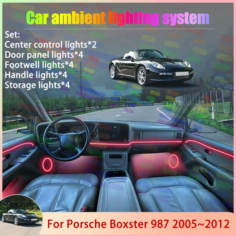 

For Porsche Boxster Cayman 987 2005~2012 MK2 2th 2/18 in 1 Car Atmosphere Light Lamp RGB Shade Ensemble Streamer Atmosphere Set