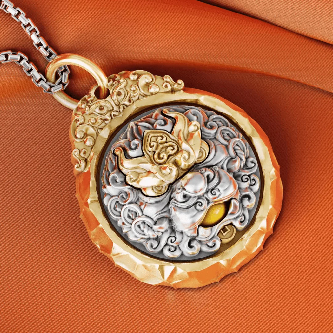 

Classic ethnic style two-color cameo Taotie pattern pendant retro charms necklace men's and women's banquet jewelry gift