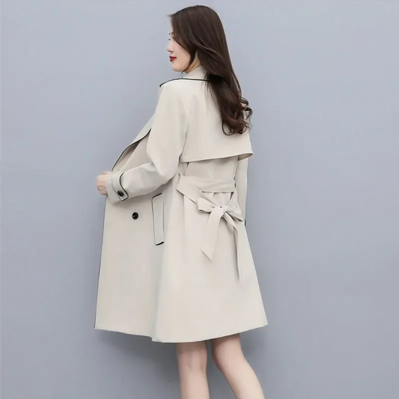 Hoge kwaliteit middenlengte trenchcoats kantoor riem windjack vrouwen dubbele rij knopen werk overjas lente vetement femme a922