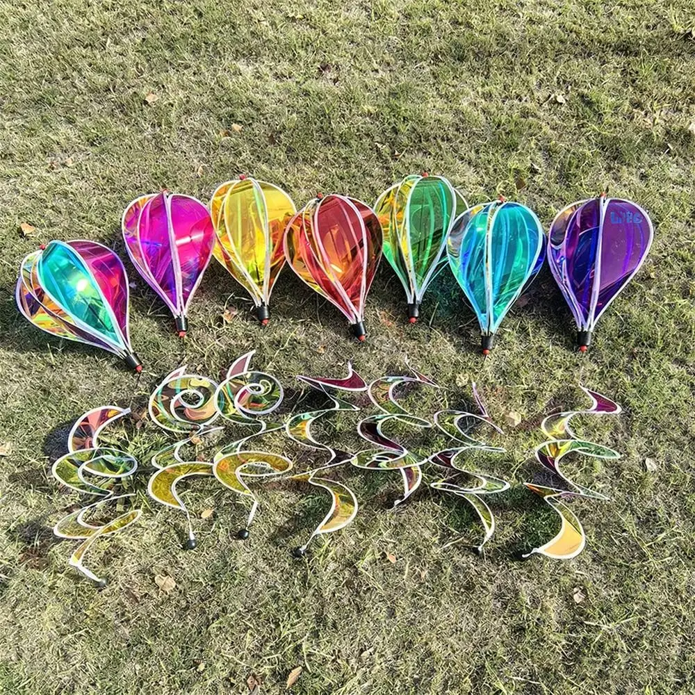 Giant Size Rainbow Hot Air Balloon Plastic Material Rotating Sequins Pinwheels 43.3inch Height 4X Balloon Whirligigs Play