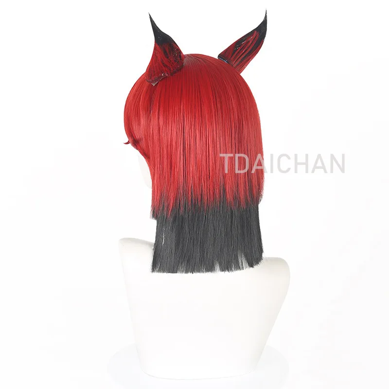 2024 Alastor Wig Anime Cosplay Red Black Hair Alastor Men Cosplay Pre Crimped Wig Hair Ears Glasses Heat Resistant free wigcap