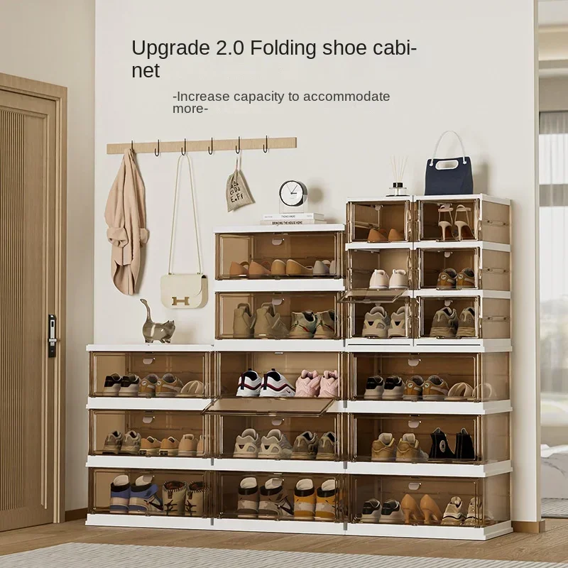 Household shoe storage folding shoe cabinet indoor installation-free folding shoe box multi-layer dustproof storage box