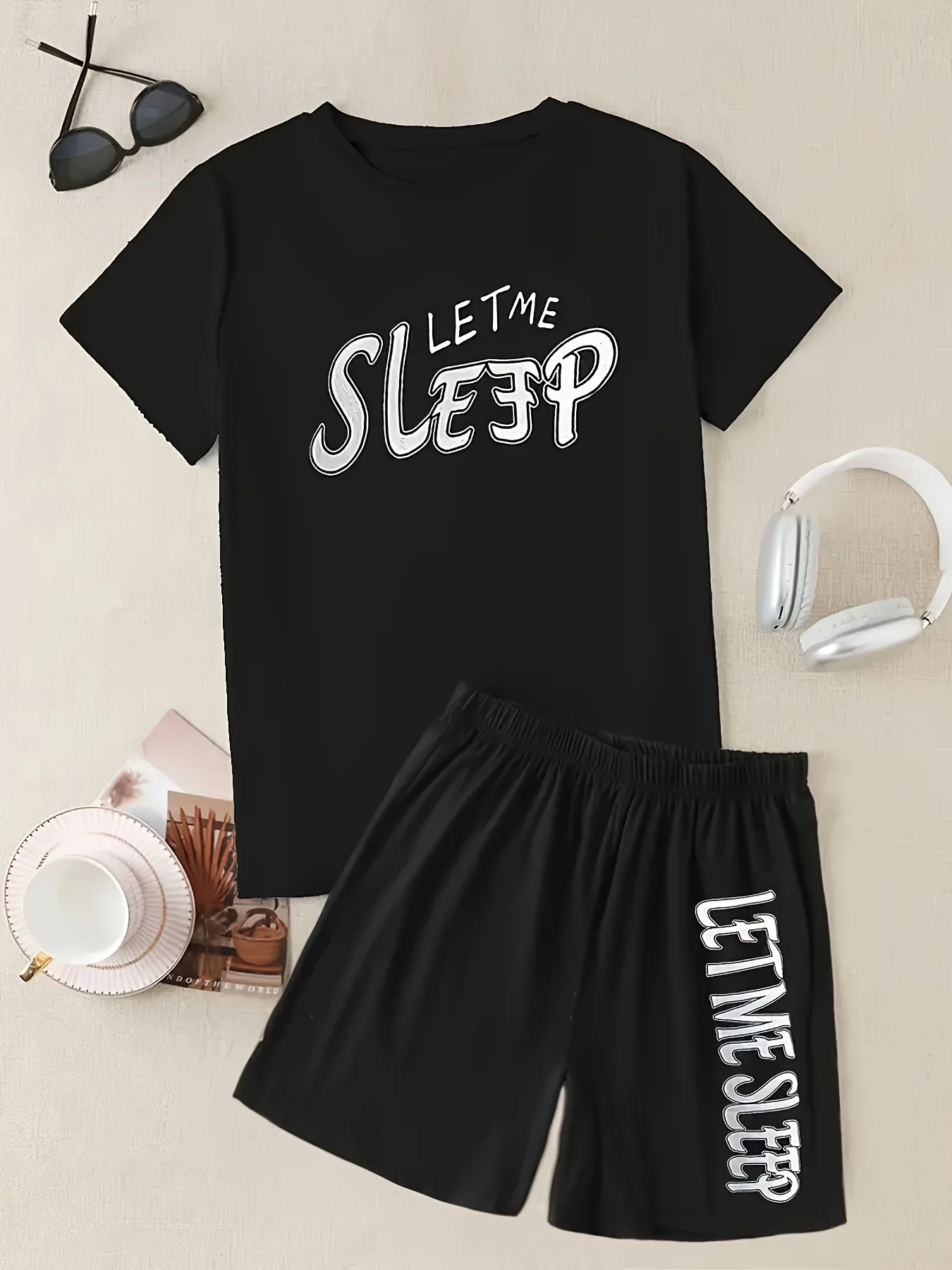 

Men's Letter Print Short-Sleeve & Shorts Loungewear Set