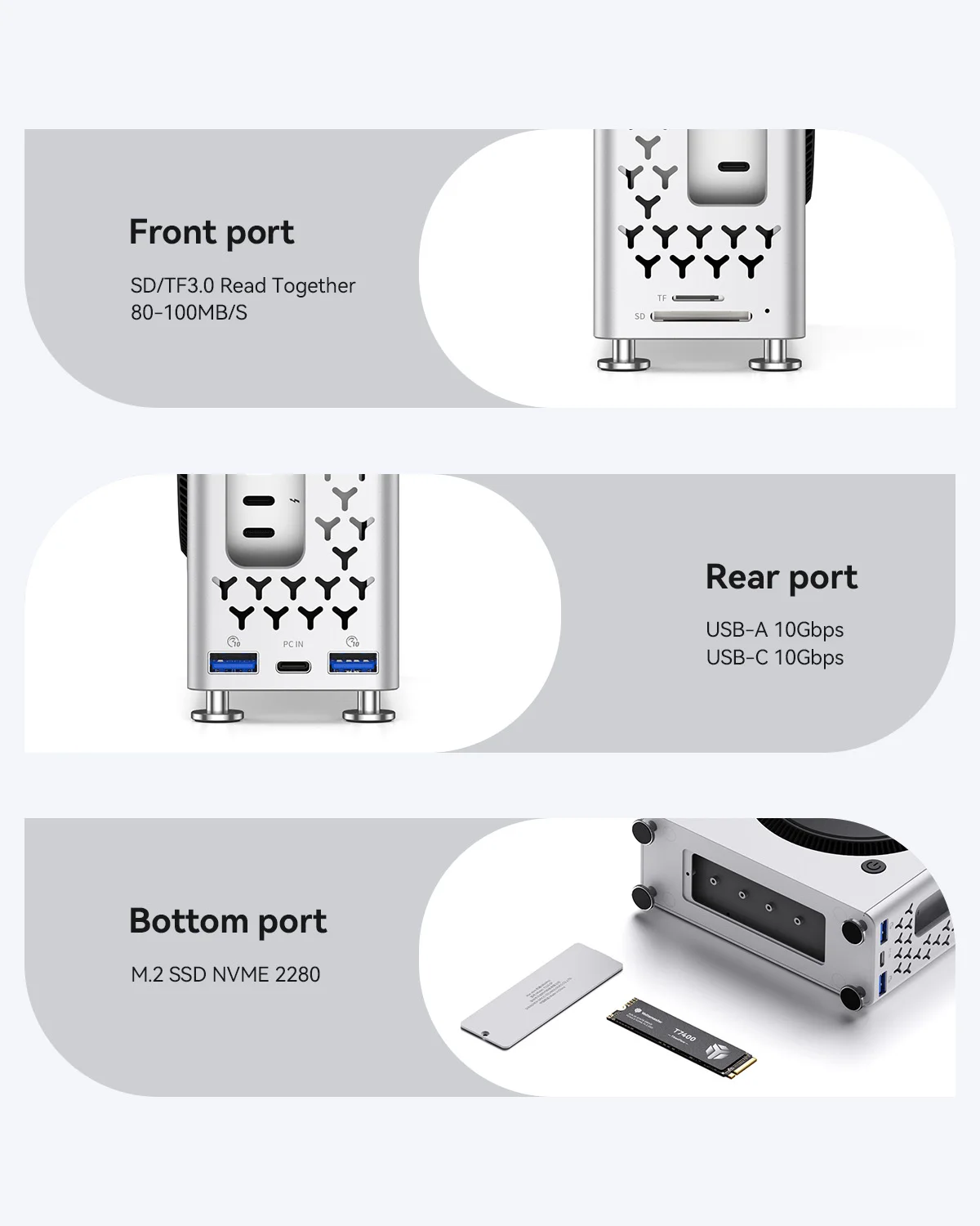 Yottamaster M4 Dock 5 in 1 Mac mini M4 Hub with NVMe SSD Enclosure USB-A 10Gbps SD/TF 8TB Storage Expansion Mac mini M4/M4 Pro view 3