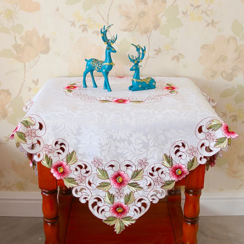 

HOT satin rose flower Embroidery table cloth cover wedding party tablecloth kitchen Christmas Table decoration and accessories