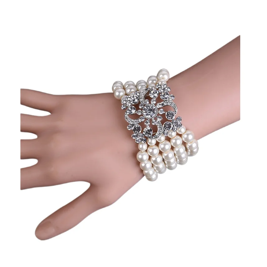 

RARE SOUTH SEA GENUINE WHITE ROUND PEARL BRACELET & 5 ROW 6.5"