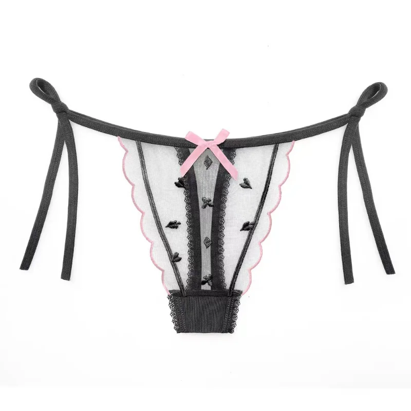 Japanese Young Girl Underwear Women\'s Sexy Jacquard Sheer Breathable G-string Sweet Lolita Bowtie Underpants Oversized Briefs